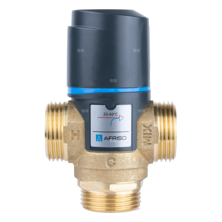 Zawór regulacyjny termostatyczny do wody ciepłej AFRISO ATM 361 mosiądz GZ 1'', DN 20, zakres temp. 20-43'C, Kvs 1.6 m3/h, maksymalna temperatura 90'C, maksymane ciśnienie 10 bar