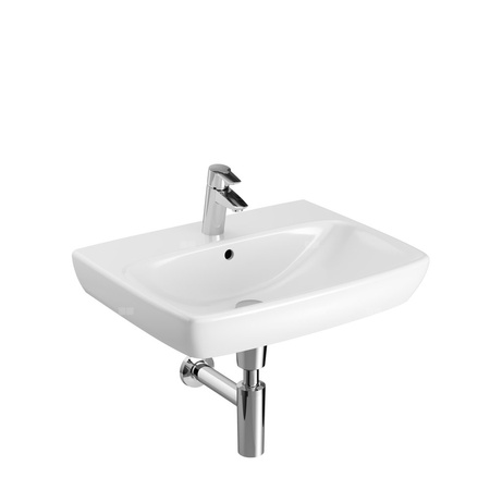 Umywalka GEBERIT Selnova Square prostokątna, biała, 600mm, otwór na baterię na środku, z odpływem przelewowym, półka od ściany