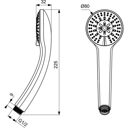 Wielofunkcyjny słuchawka prysznicowa 80x225 mm 8 l/min (3 bary) - IDEALRAIN