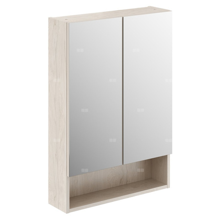 Szafka z lustrem Geberit Selnova Square, z dwoma drzwiami i dwoma szklanymi półkami: 58.8x85x17.5cm, Orzech włoski hickory jasny / Melamina, struktura drewna