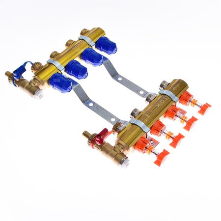 Rozdzielacz do ogrzewania podłogowego QIK Optimo BASIC III - RMSZT-2-50 5-obieg. mosiądz GW 1'' x GZ 3/4'' + przepływomierz