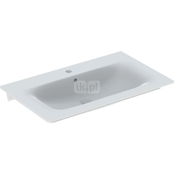 Umywalka GEBERIT Selnova Square prostokątna, biała, 800mm, otwór na baterię na środku, nakładany od góry, z odpływem przelewowym, półka od ściany