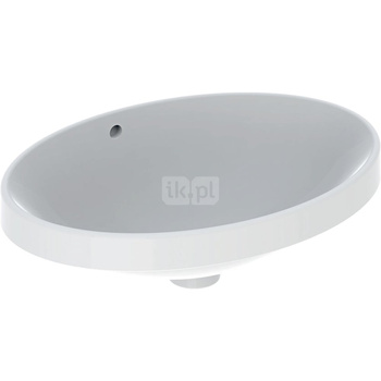 Umywalka GEBERIT Variform eliptyczna, biała, 550mm, bez otworu na baterię, wpuszczana w blat, z odpływem przelewowym, bez półki