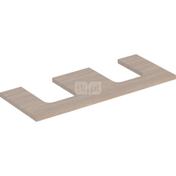 Blat pod umywalkę Geberit ONE z wycięciem, do umywalki nablatowej w kształcie misy: B=119cm, Dąb, Melamina, struktura drewna, Przekrój=Lewa i prawa strona