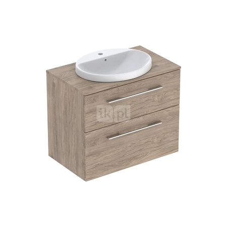 Umywalka GEBERIT Variform eliptyczna, biała, 550mm, otwór na baterię na środku, wpuszczana w blat, z odpływem przelewowym, półka od ściany