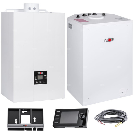 Pakiet - Kocioł gazowy jednofunkcyjny WOLF FGB-35 kondensacyjny wiszący 7.5 - 34.9 kW + RegulatorBM-2 + Zasobnik c.w.uCSW-120