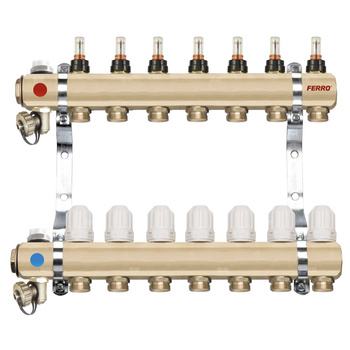 Rozdzielacz 3-drogowy z zaworami termostatycznymi i przepływomierzami, standard