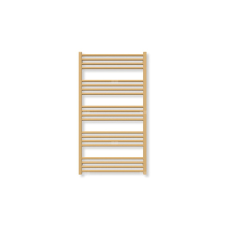 Grzejnik elektryczny TERMA FIONA 1140 x 630 mm, kolor szczotkowany mosiądz, moc 600 W, podłączenie E1, kabel prosty bez wtyczki z maskownicą żółty