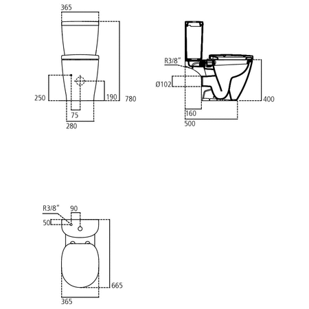 Otwarta miska blisko połączona, washdown - CONNECT