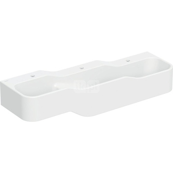Umywalka GEBERIT Bambini 3-stanowiskowa prostokątna (rynna, bez elementów dekoracyjnych), biała, 1400mm, otwór na baterię na środku (x3), bez odpływu przelewowego, półka od ściany