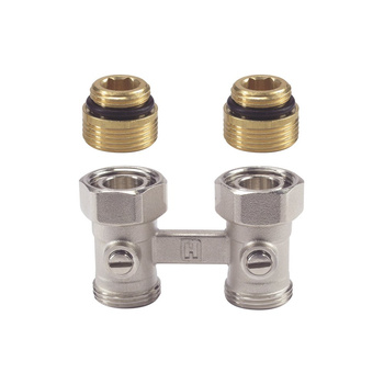 Moduł przyłączeniowy prosty HONEYWELL V2495 mosiądz (chromowanie) 1/2'' x 3/4'', rozstaw 50 mm do grzejników