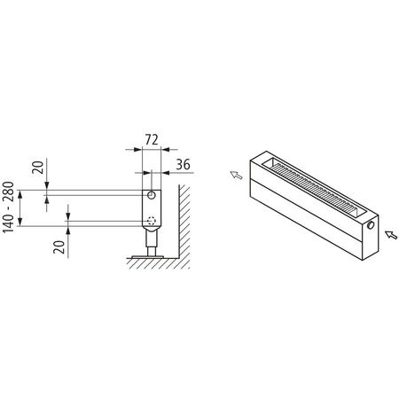 Kermi konwektor KNN21 280x72x1900 RAL 9016, 6 bar, bez osłony, podł. Uni