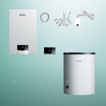 Pakiet - Kocioł gazowy jednofunkcyjny VAILLANT ecoTEC plus VC 25CS/1-5 kondensacyjny wiszący 2.8 - 26.4 kW+ Zestaw powietrzno-spalinowy + RegulatorsensoCOMFORT 720 + Zasobnik c.w.uVIH R 120/6 B