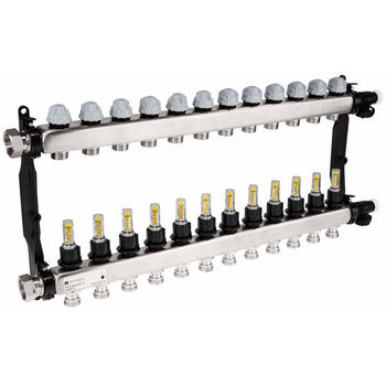 Rozdzielacz do ogrzewania podłogowego AFRISO ProCalida VA 1C 12-obieg. stal nierdzewna GZ 1'' x euroconus 3/4''