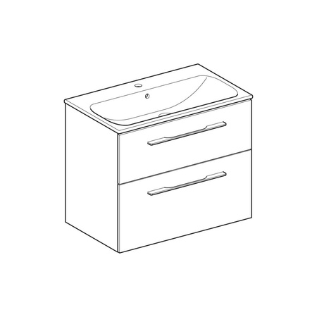 Umywalka GEBERIT Selnova Square prostokątna, biała, 800mm, otwór na baterię na środku, nakładany od góry, z odpływem przelewowym, półka od ściany