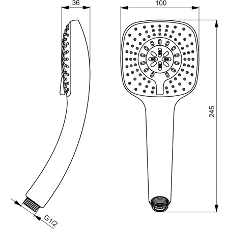 Wielofunkcyjny słuchawka prysznicowa 100x245 mm 8 l/min (3 bary) - IDEALRAIN