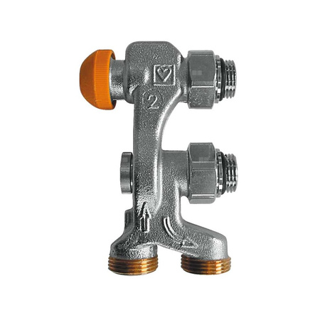 Zestaw przyłączeniowy grzejnikowy dwururowy HERZ 7688 1/2'' x 3/4'', rozstaw 50 mm, zawór kątowy przystosowany termostatycznie