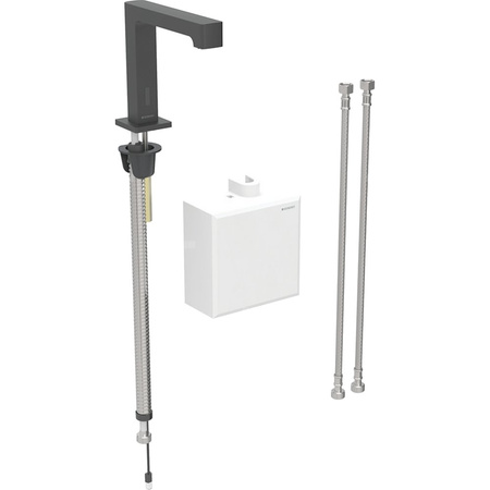 Bateria umywalkowa Geberit Brenta, stojąca, zasilanie bateryjne, z natynkową skrzynką funkcyjną, z mieszaczem, czarny mat