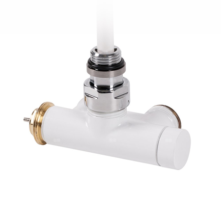 Zawór termostatyczny kątowy z rurką zanurzeniową 50 oś CYLINDER, Prawy, GZ 1/2''-GZ 3/4'', Biały, (V86210ESX)