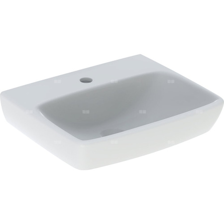 Umywalka GEBERIT Selnova Square prostokątna, biała, 500mm, otwór na baterię na środku, bez odpływu przelewowego, półka od ściany