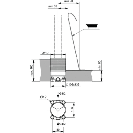 Zestaw do zabudowy wanny stojącej 106x136 mm 28 l/min (3 bary) - BUILT-IN