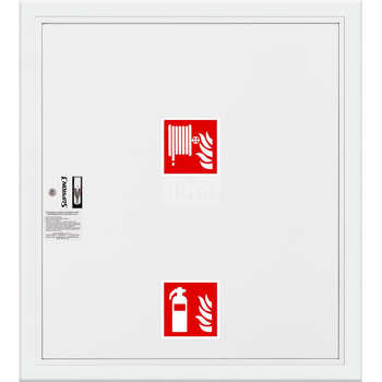 Hydrant DN 33 wnękowy z miejscem na gaśnice pod zwijadłem, wąż 30 m, ocynk fasada, zamek patent, RAL 9003