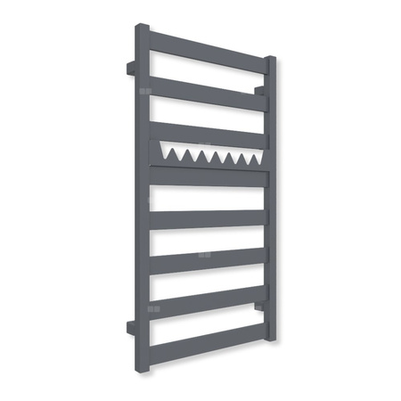 Grzejnik elektryczny TERMA VIVO 910 x 500 mm, kolor szary żelazowy RAL7011, moc 400 W, podłączenie E8, kabel spiralny z wtyczką czarny
