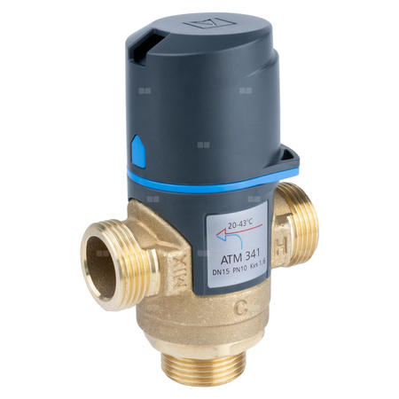 Zawór regulacyjny termostatyczny do wody ciepłej AFRISO ATM 341 mosiądz GZ 3/4'', DN 15, zakres temp. 20-43'C, Kvs 1.6 m3/h, maksymalna temperatura 90'C, maksymane ciśnienie 10 bar