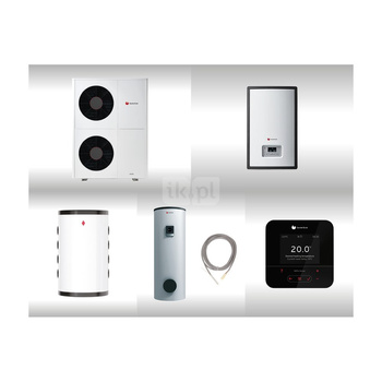 Pompa ciepła powietrze-woda split SAUNIER DUVAL GeniaAir HA 12-5 OS 11.8 kW 400 V + Moduł naścienny HA 12-5 WSB + Zasobnik c.w.u. FEW 300 + Zasobnik buforowy VNR 100 + Regulator SRC 720