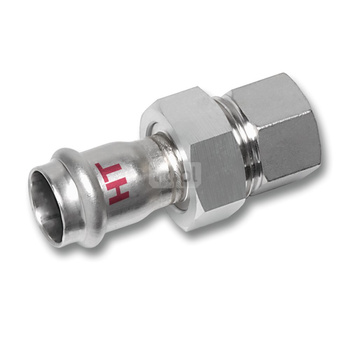 Śrubunek SANHA NiroSan Press Industry trzyczęściowy, stal nierdzewna, 15 mm x 1/2'' (zw x GW)