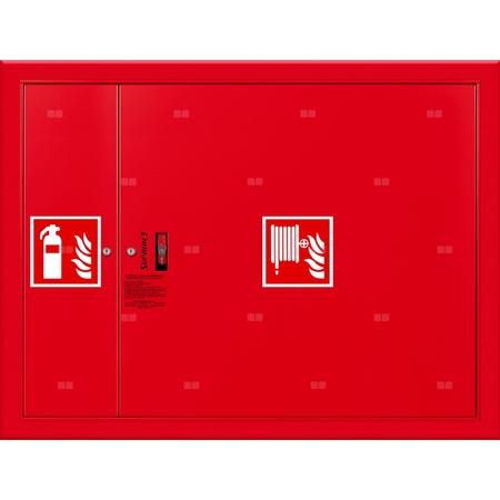 Hydrant DN 25 FIT wnękowy z miejscem na gaśnicę obok zwijadła, wąż 20 m, zamek patent, RAL 3000