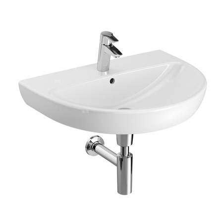 Umywalka GEBERIT Selnova owalna, biała, 650mm, otwór na baterię na środku, z odpływem przelewowym, półka od ściany