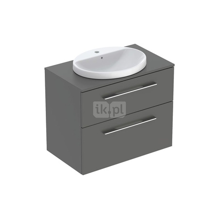 Umywalka GEBERIT Variform eliptyczna, biała, 550mm, otwór na baterię na środku, wpuszczana w blat, z odpływem przelewowym, półka od ściany