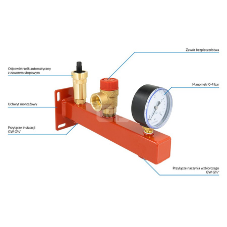 Zespół przyłączeniowy AFRISO BSS 3/4'' GW x GW, max. 3 bar + wskaźnik ciśnienia