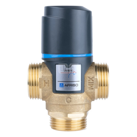 Zawór regulacyjny termostatyczny do wody ciepłej AFRISO ATM 363 ze śrubunkami mosiądz GZ 1'', DN 20, zakres temp. 35-60'C, Kvs 1.6 m3/h, maksymalna temperatura 90'C, maksymane ciśnienie 10 bar
