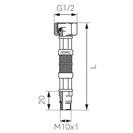 Wąż bateryjny w oplocie stalowym L-60 M10 x 1/2 krótki