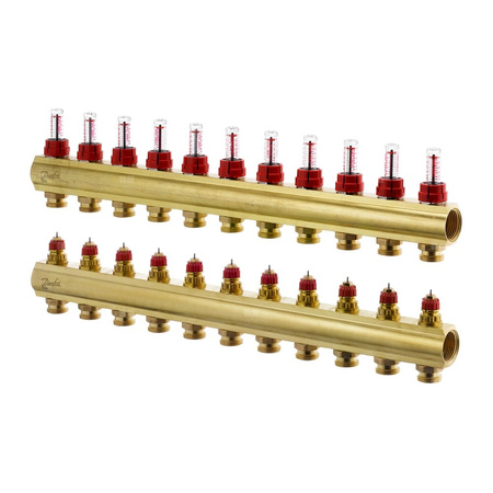 Rozdzielacz 11+11 Rotametr Danfoss BIV, mosiądz
