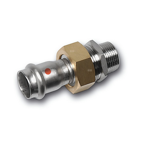 Śrubunek SANHA NiroTherm Press z uszczelką i nakrętką z mosiądzu trzyczęściowy, stal nierdzewna, 42 mm x 1 1/2'' (zw x GZ)