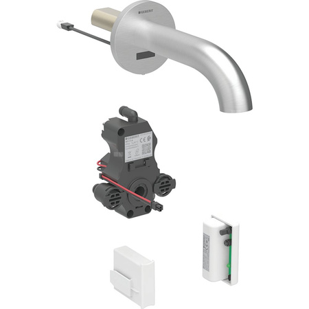 Bateria umywalkowa Geberit Piave, ścienna, zasilanie generatorowe, do podtynkowej skrzynki funkcyjnej, bez mieszacza, L22, stal nierdzewna