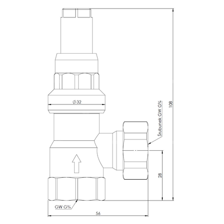 Zawór upustowy różnicy ciśnień DU z nastawą, kątowy, 0,1÷0,5 bar, GW G3/4''