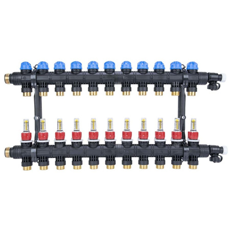 Rozdzielacz do ogrzewania podłogowego AFRISO ProCalida EF1 K 11-obieg. poliamid GZ 1'' x euroconus 3/4'' + przepływomierz + zawór napełn/spust