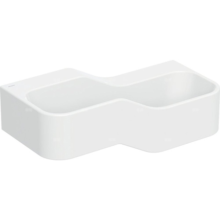 Umywalka GEBERIT Bambini 2-stanowiskowa prostokątna (rynna, elementy dekoracyjne), biała, 900mm, bez otworu na baterię, bez odpływu przelewowego, półka od ściany