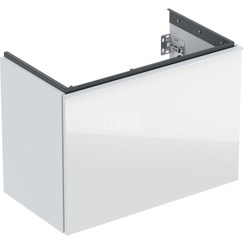 Szafka pod umywalkę Geberit Acanto, z szufladą i szufladą wewnętrzną, krótka: Szerokość umywalki=75cm, Korpus: biały / lakierowany na wysoki połysk, Front: biały / szkło błyszczące, Uchwyt: biały / powlekany proszkowo, matowy