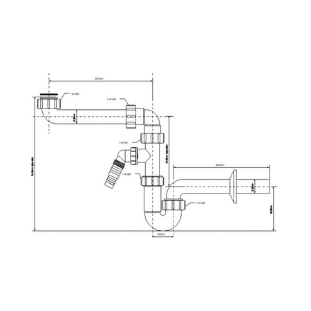 Syfon zlewozmywakowy rurowy 11/2"x50mm z podłą.pralki lub zmywarki, bez spustu