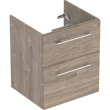 Szafka pod umywalkę meblową Geberit Selnova Square, slim, z dwoma szufladami: B=53.8cm, Szerokość umywalki=55cm, H=63.5cm, T=50.2cm, Orzech włoski hickory / Melamina, struktura drewna
