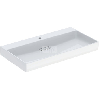 Umywalka GEBERIT ONE prostokątna, biała / KeraTect, 900mm, otwór na baterię na środku, bez odpływu przelewowego, półka od ściany
