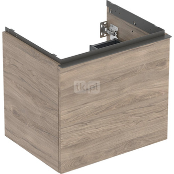 Szafka pod umywalkę Geberit Acanto, z szufladą i szufladą wewnętrzną: Szerokość umywalki=60cm, Korpus i front: orzech hickory / melaminowa struktura drewna, Uchwyt: lava / malowany proszkowo, matowy