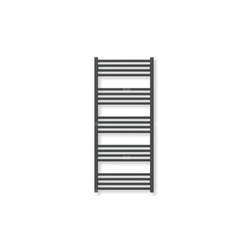 Grzejnik elektryczny TERMA FIONA 1140 x 500 mm, kolor czarny jak kruk soft, moc 600 W, podłączenie E8, kabel spiralny z wtyczką czarny