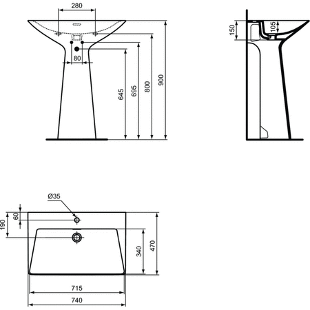 TIPO-Z Umywalka stojąca GLOSS White 1TH