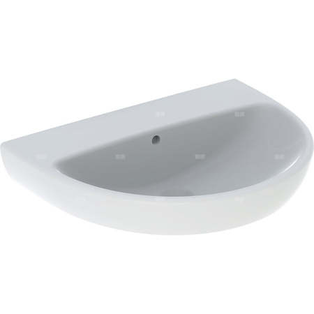 Umywalka GEBERIT Selnova owalna, biała, 650mm, bez otworu na baterię, z odpływem przelewowym, półka od ściany